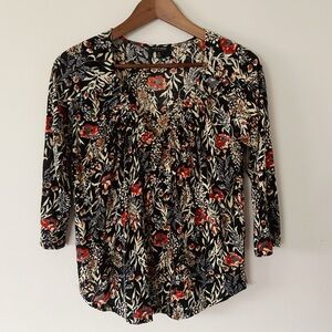 Lucky Brand, Floral Print Peasant Style Knit Blouse, EUC, Size S